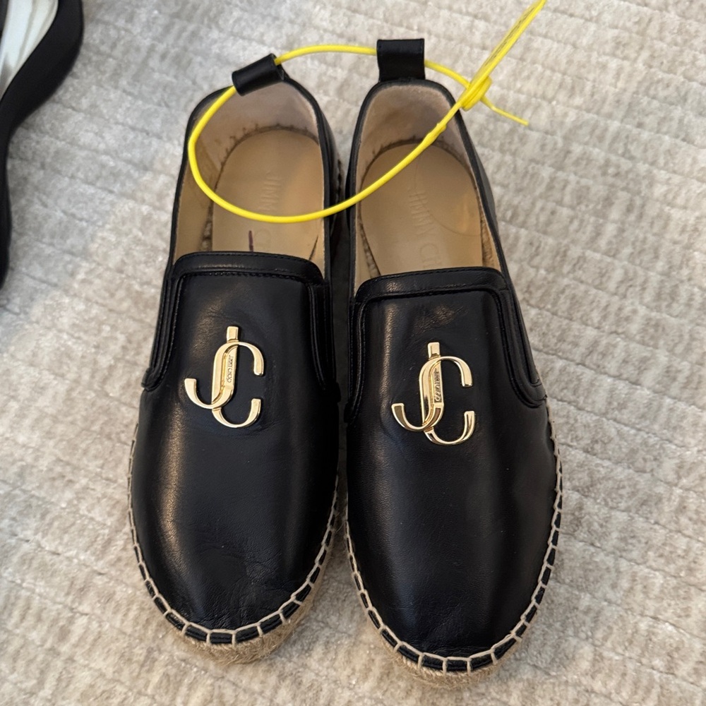 Jimmy Choo Black Espadrilles with Gold Logo